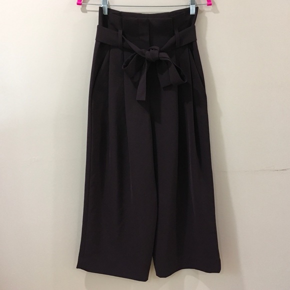 COS Belted Paperbag Pleated Wide Leg Culottes Pants plum size 34 US XS - Picture 1 of 8